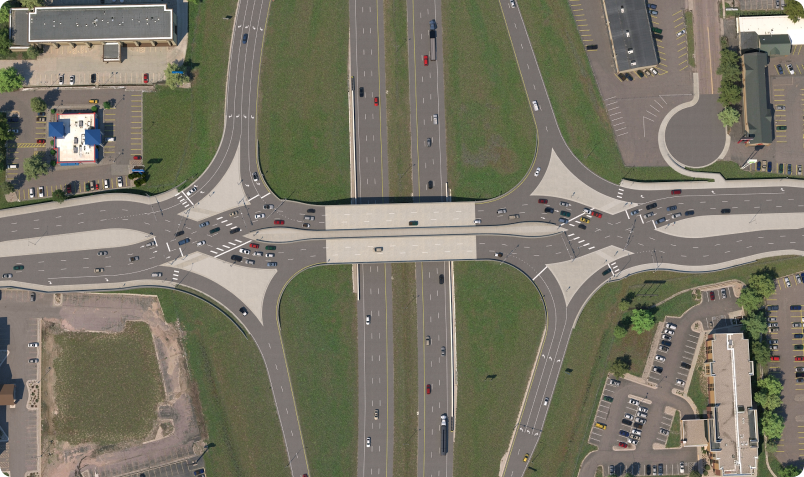 Aerial photograph of Diamond Diverging Interchange