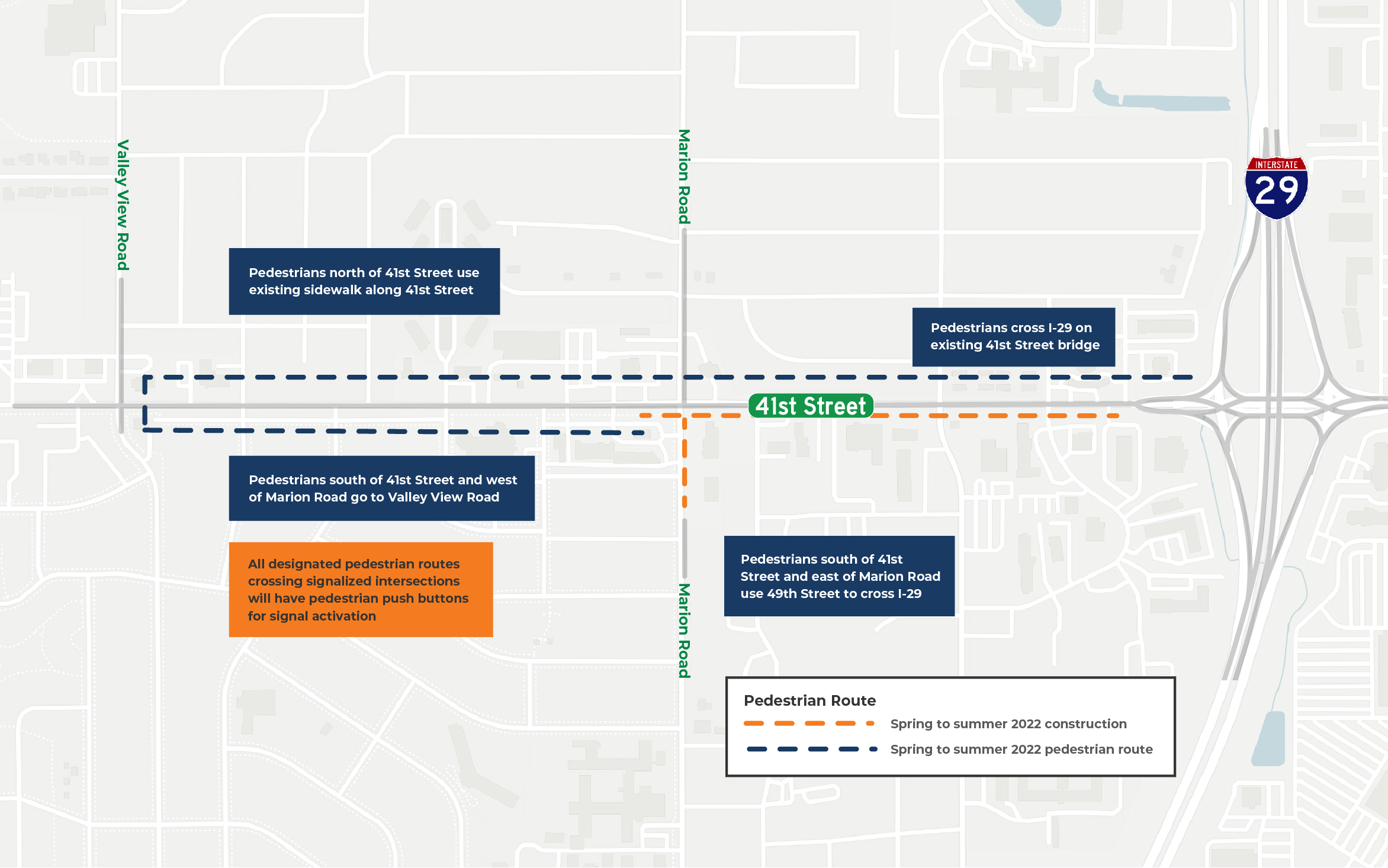 Pedestrian Route Detour map for Spring to Summer 2022