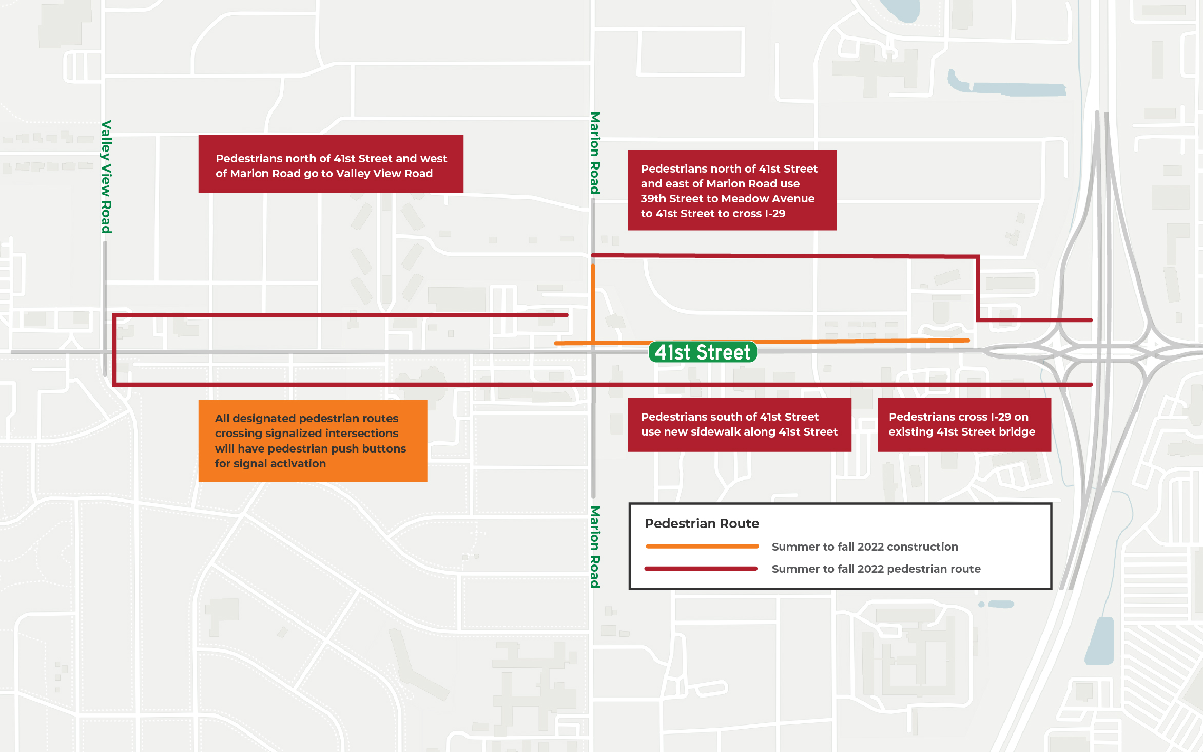 Pedestrian Route Detour map for Summer to Fall 2022